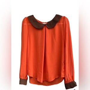 Mine Vintage-Inspired Orange Pullover Blouse Sheer with Polka Dot Collar & Cuffs